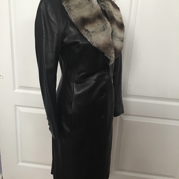 Vintage Sexy super soft lamb leather long coat removable fur collar size 2 - Picture 10 of 16